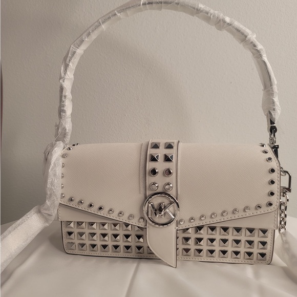 Greenwich Signature Semi Lux Medium Convertible Logo Closure Studded Shoulder Ba - Picture 7 of 7